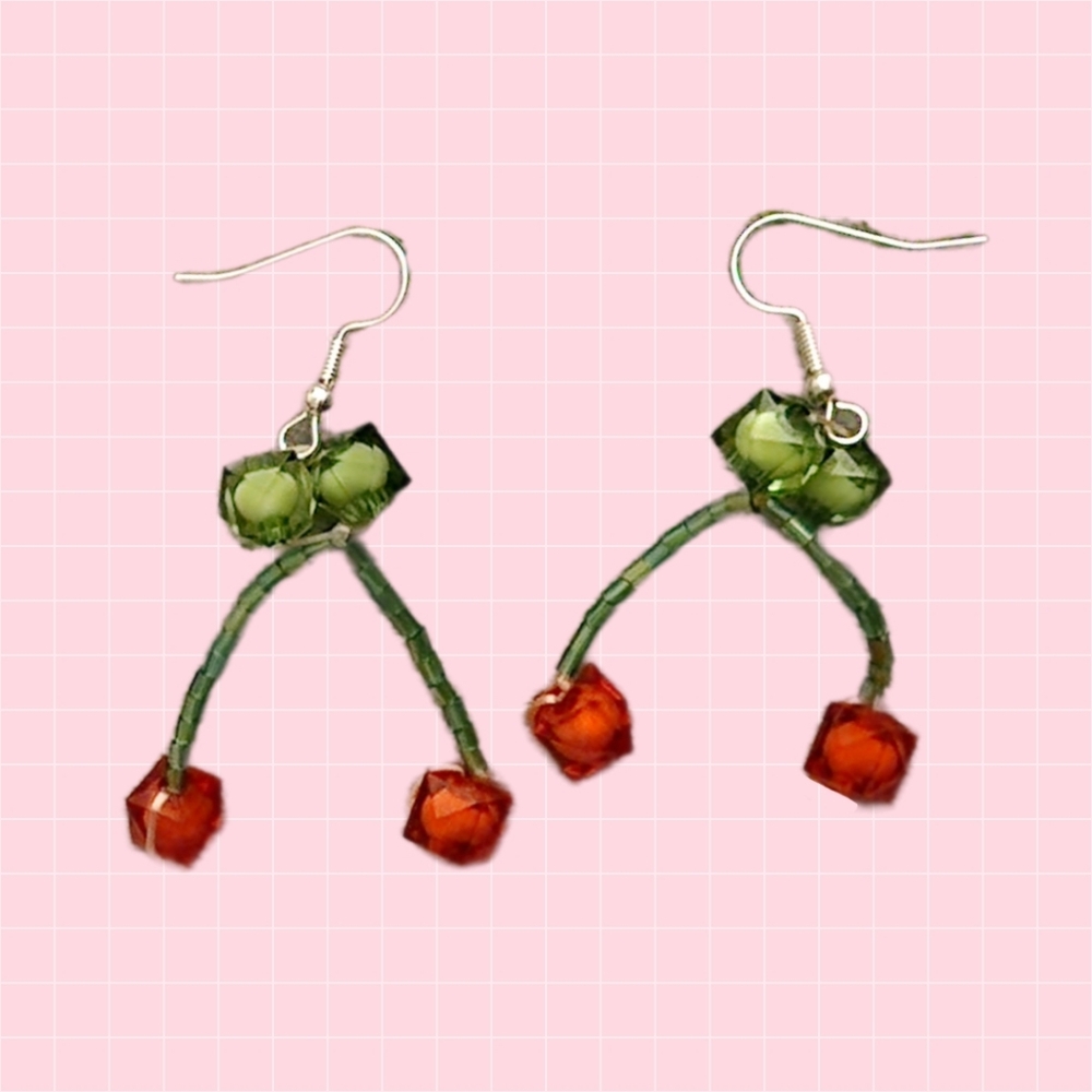 Handmade Beaded Cherry Earrings